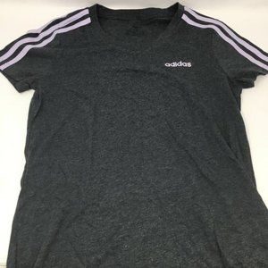 Adidas Essentials 3-Stripes T-Shirt Gray Heathered Short Sleeve Scoop Neck S New